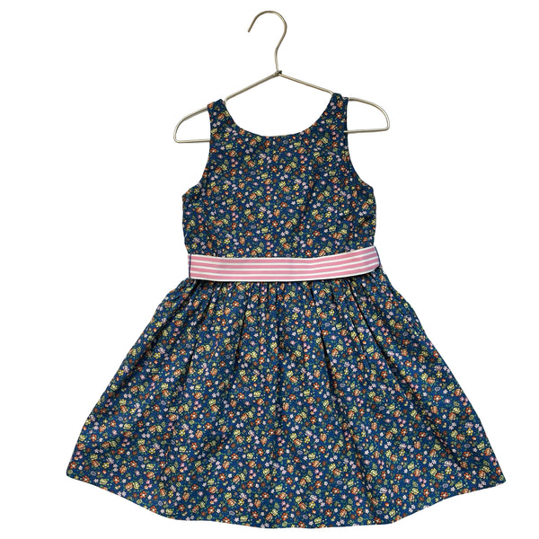 Polo Ralph Lauren Navy Floral Dress & Pink Striped Belt - Size 5