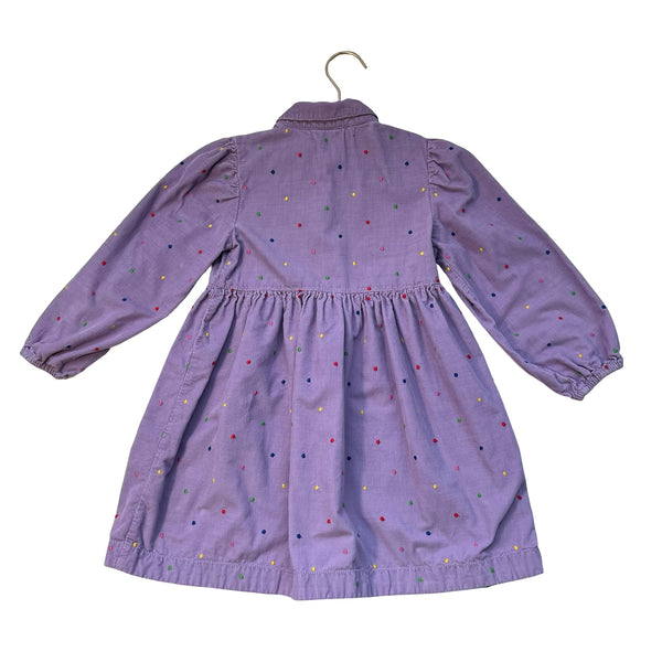 Mini Boden Lavender Corduroy Embroidered Dot Dress - Size 6-7Y