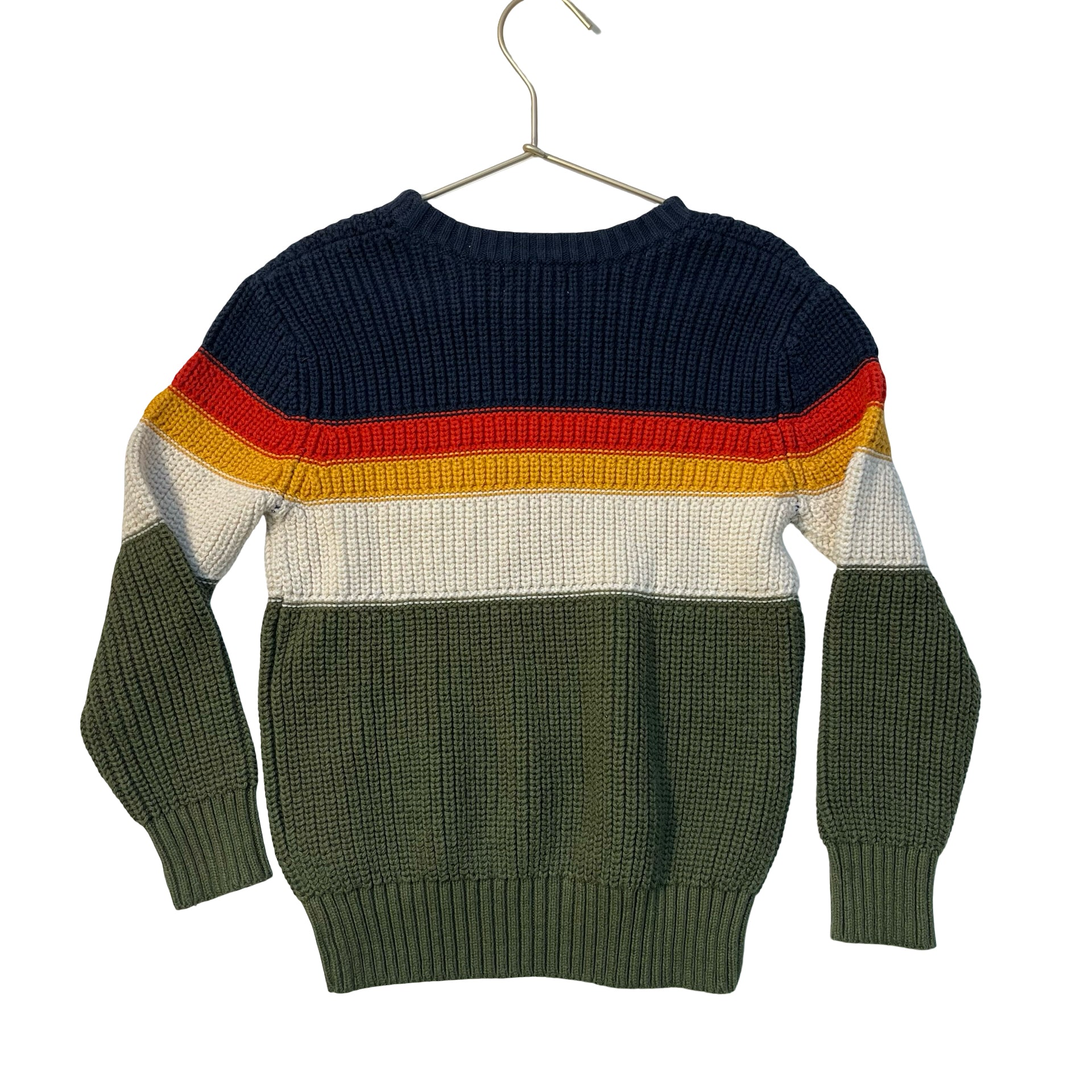 Cat & Jack Olive Green, Navy, Ivory, Yellow, Orange Striped Sweater - Size 5T