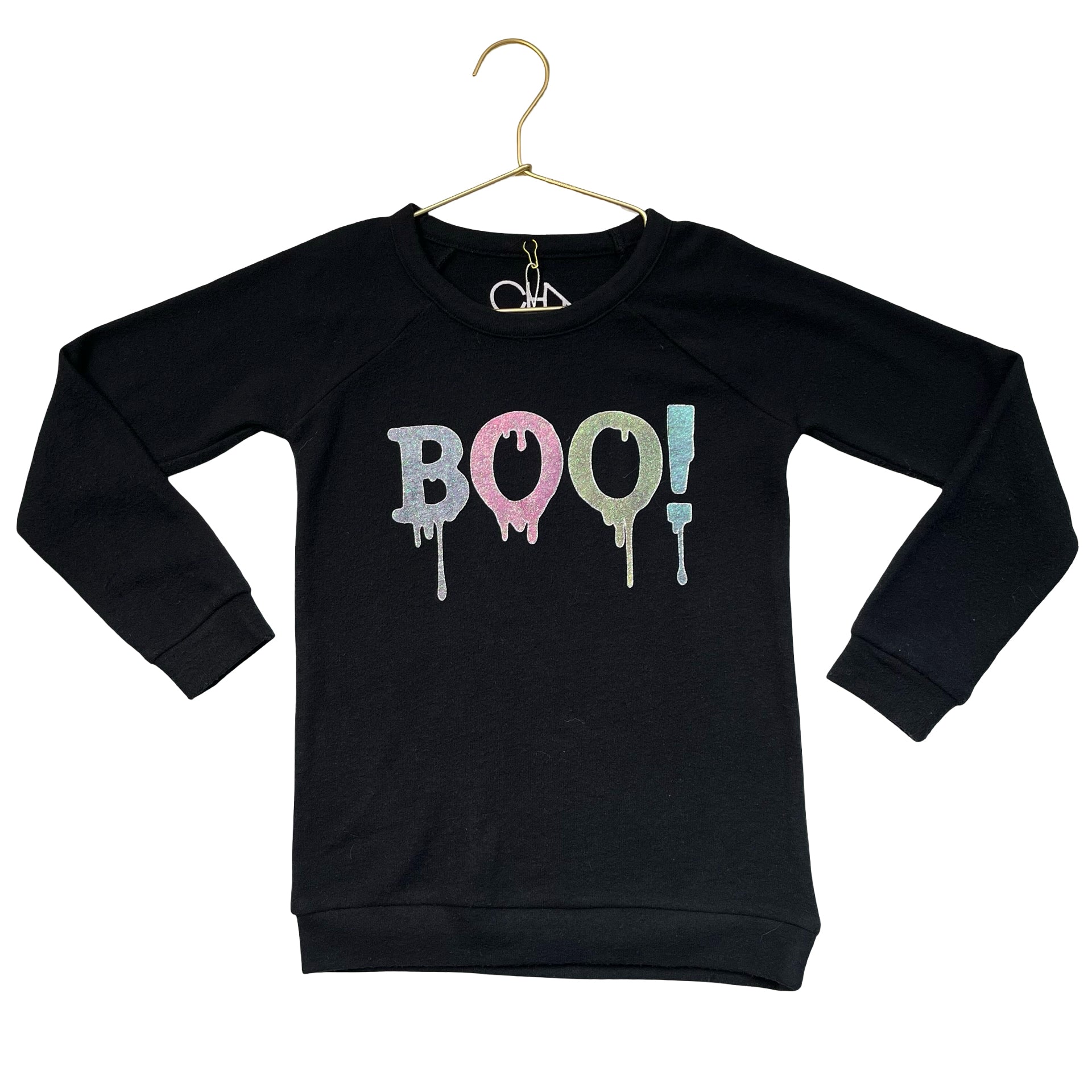 Chaser Black Fuzzy 'Boo!' Halloween Top  - Size 7