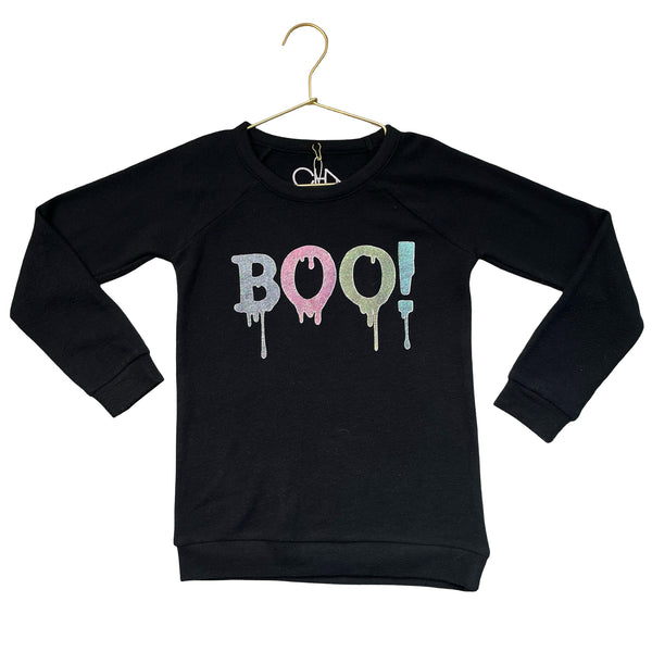 Chaser Black Fuzzy 'Boo!' Halloween Top  - Size 7