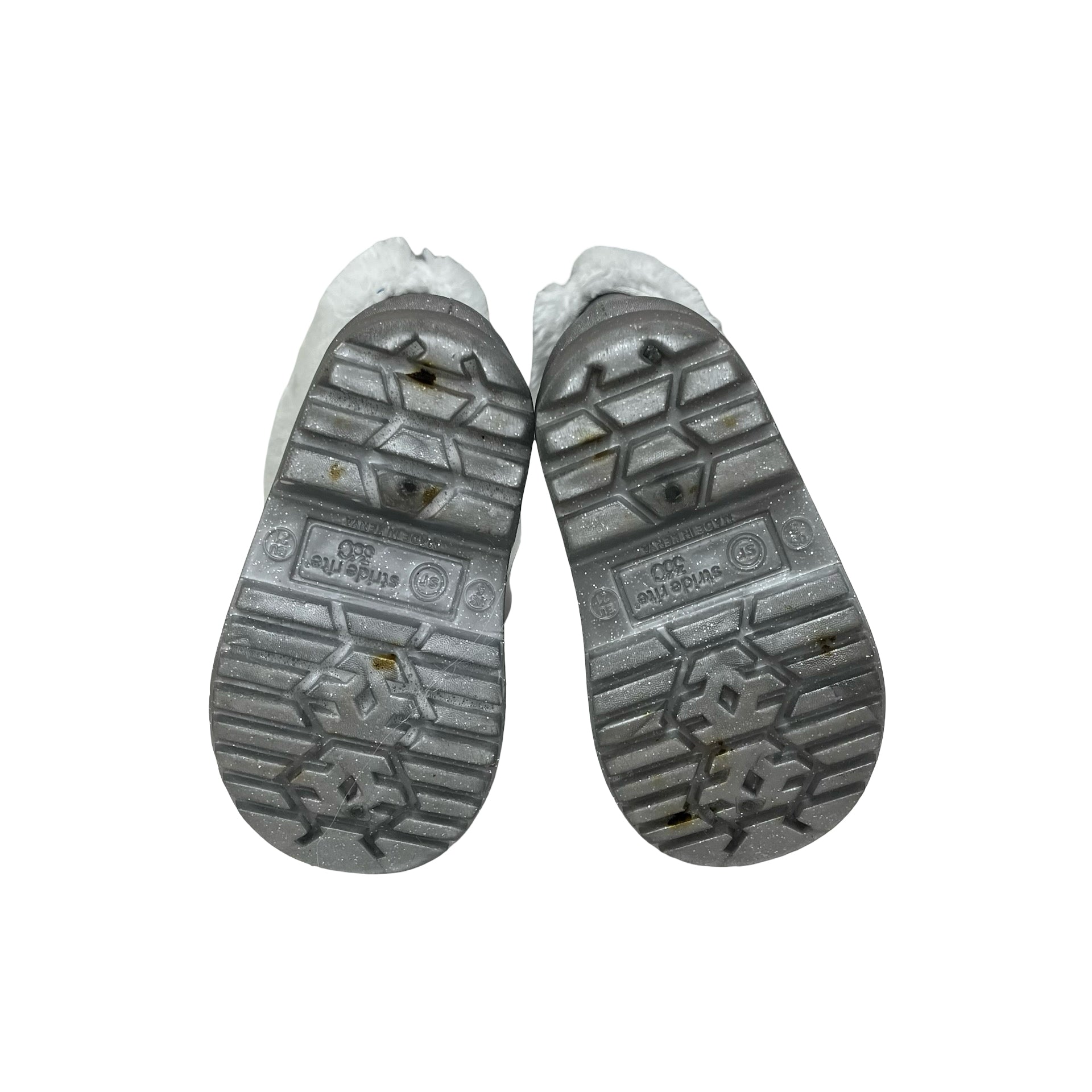 Stride Rite Silver Glitter Rain Boots, Removeable Faux Fur Lining - Size 5
