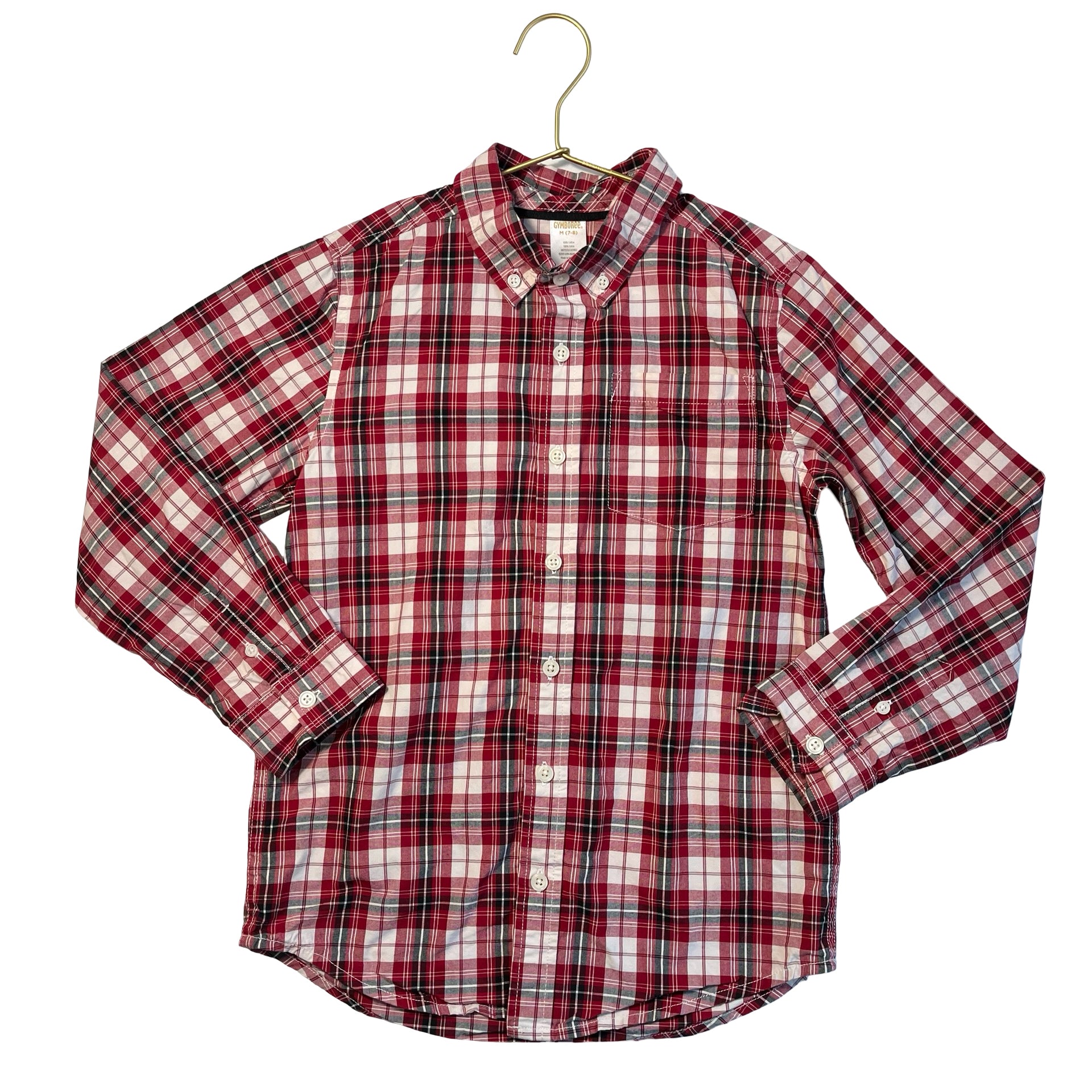 Gymboree Red, Ivory, Black Plaid Button Down Shirt - Size M 7-8