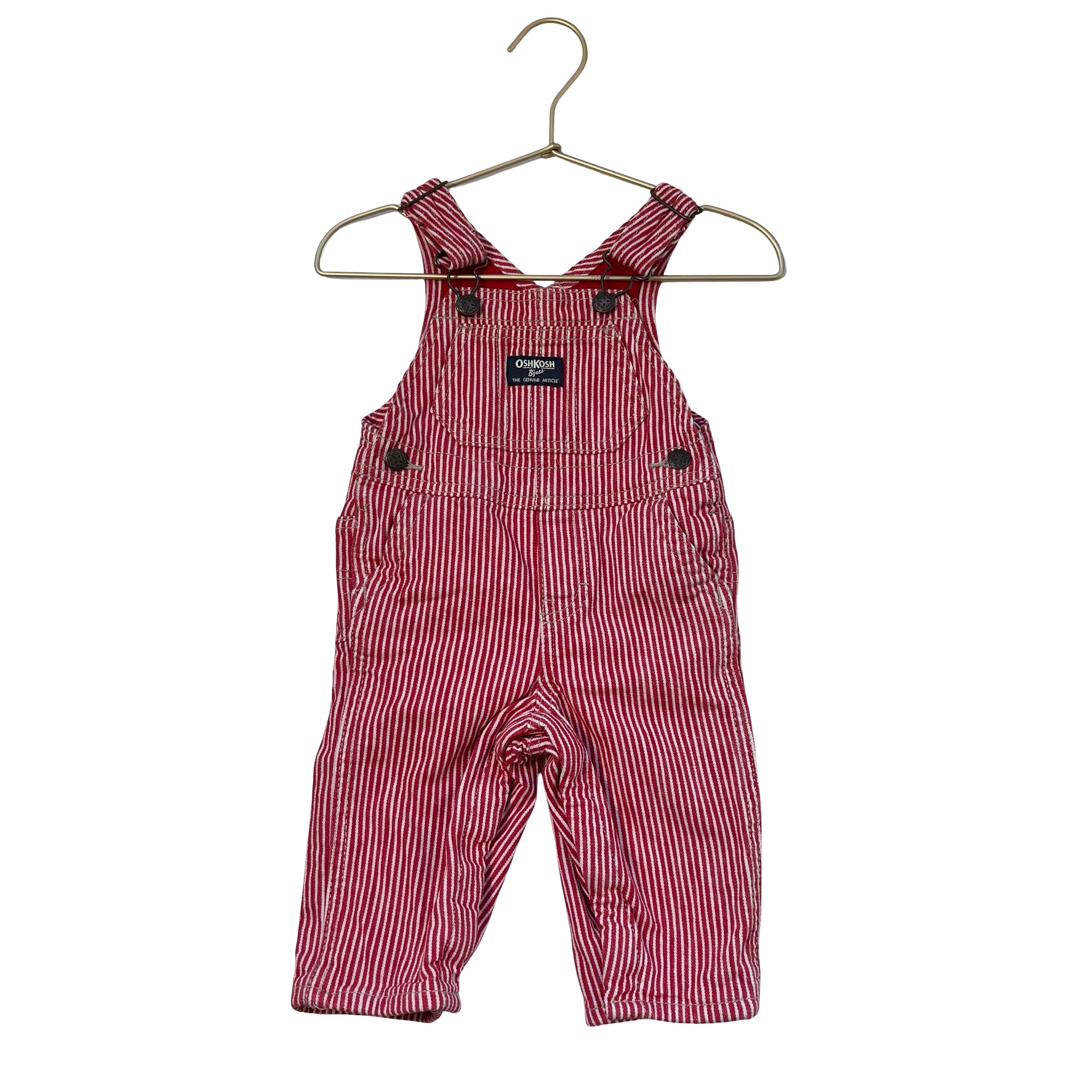 OshKosh Jersey-Lined Red & White Striped Denim Overalls - Size 9 Mo