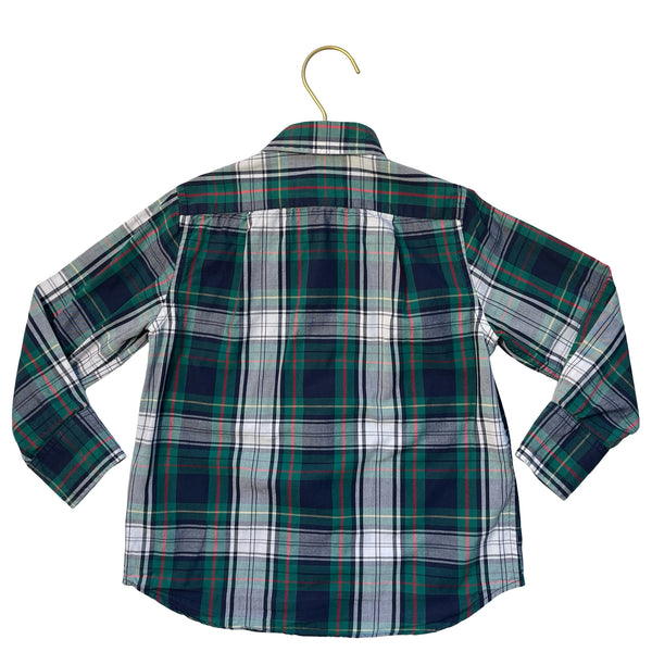 Crewcuts Green, Navy, Ivory Tartan Plaid Button Down Shirt - Size 3