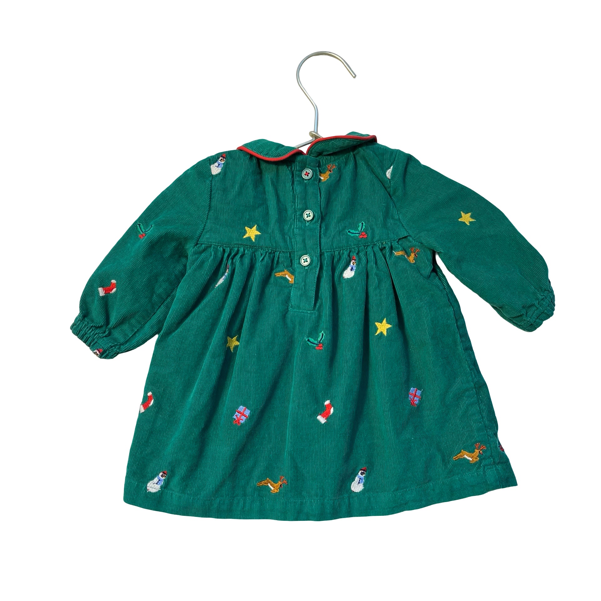 Baby Boden Green Corduroy Smocked & Embroidered Christmas Dress - Size 0-3 Mo