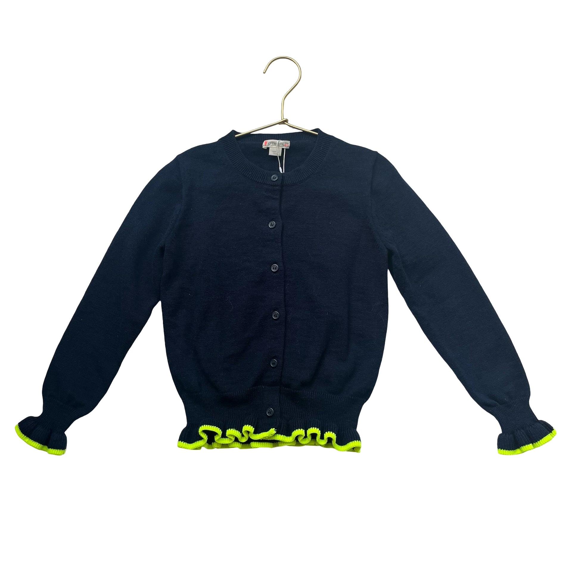 Crewcuts Navy Cardigan Sweater, Neon Trim - Size 6-7