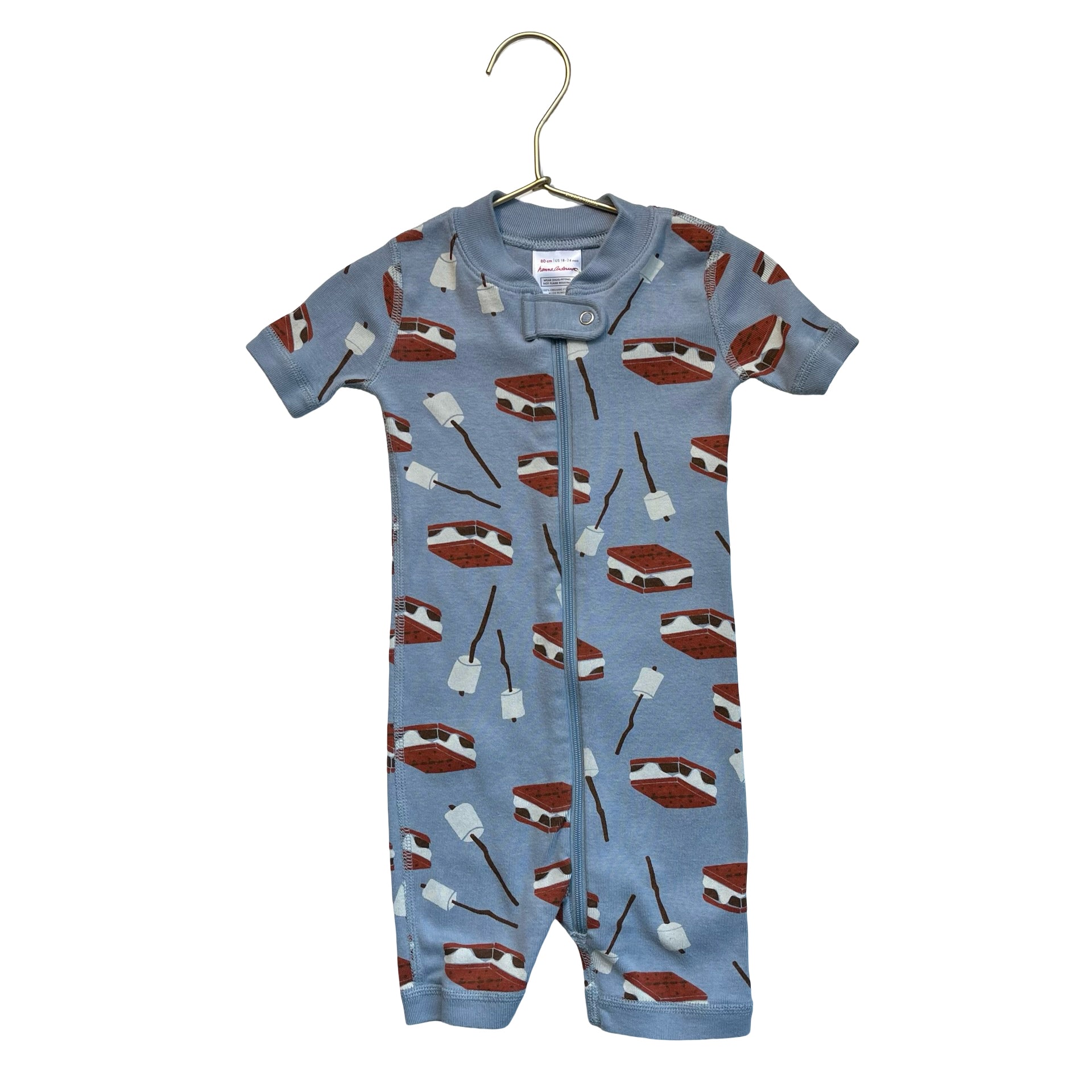 Hanna Andersson Light Blue S'Mores Print One-Piece PJs - Size 18-24 Mo