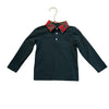 Andy & Evan Green Long-Sleeved Polo, Red Tartan Collar - Size 3T