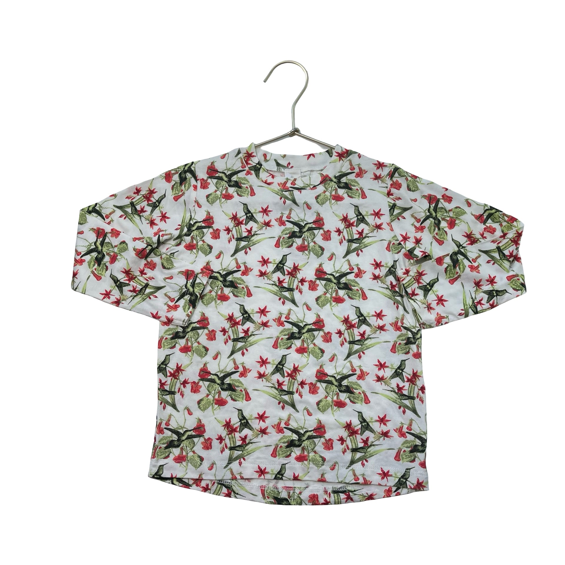 Kate Quinn The Woods Ivory, Red, Green Floral & Bird Print Shirt - Size 4T