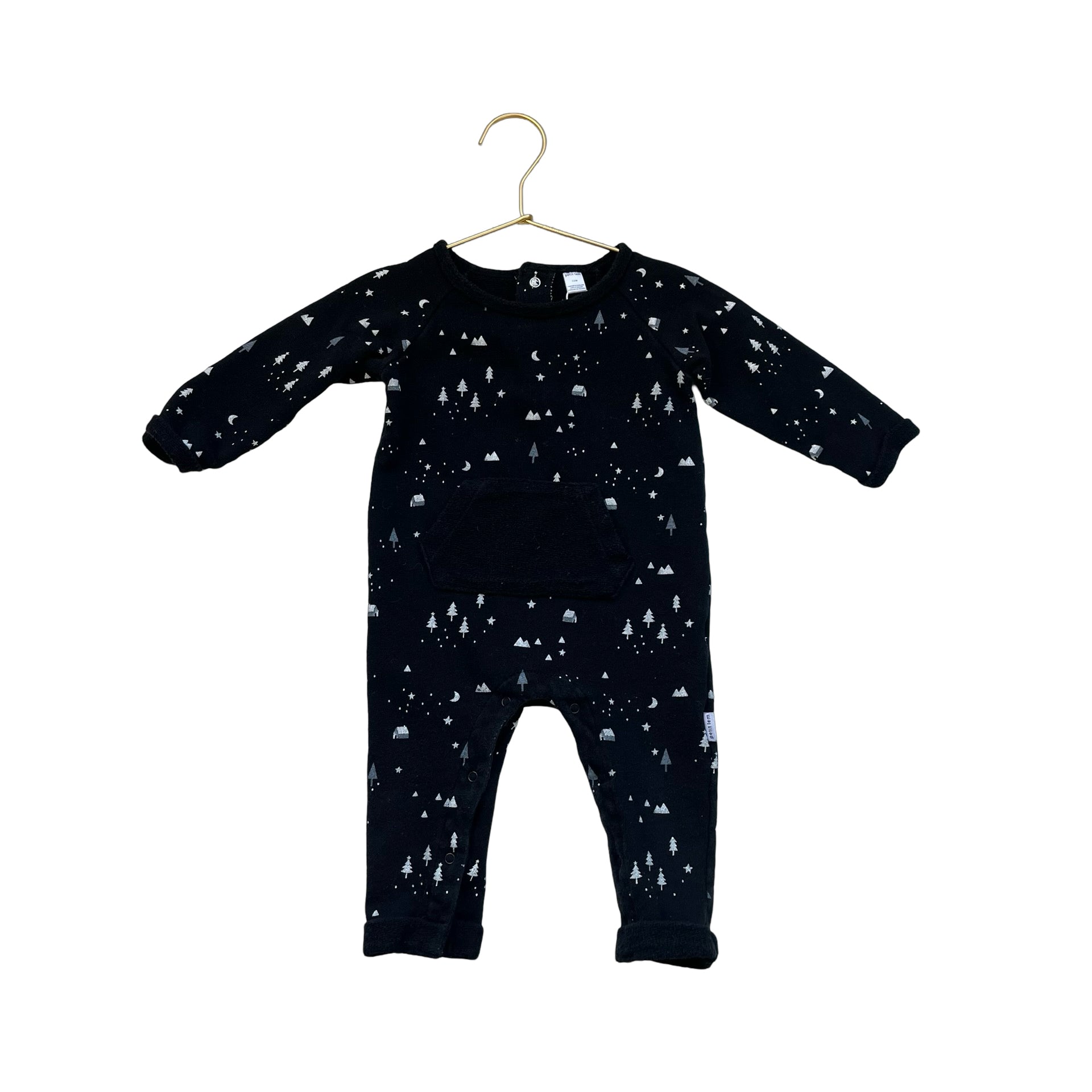 Petit Lem Black Moon & Tree Print One-Piece - Size 12 Mo