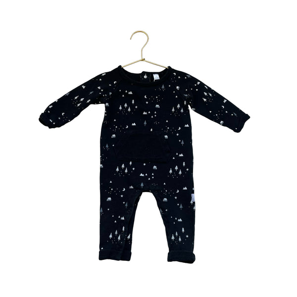 Petit Lem Black Moon & Tree Print One-Piece - Size 12 Mo