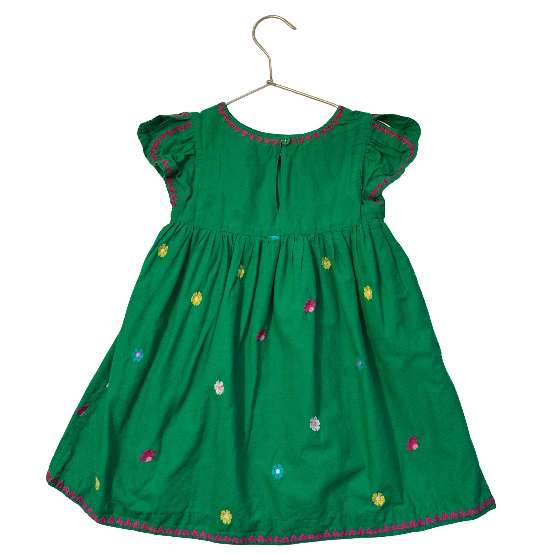 Mini Boden Green Embroidered Flower Dress - Size 3-4Y