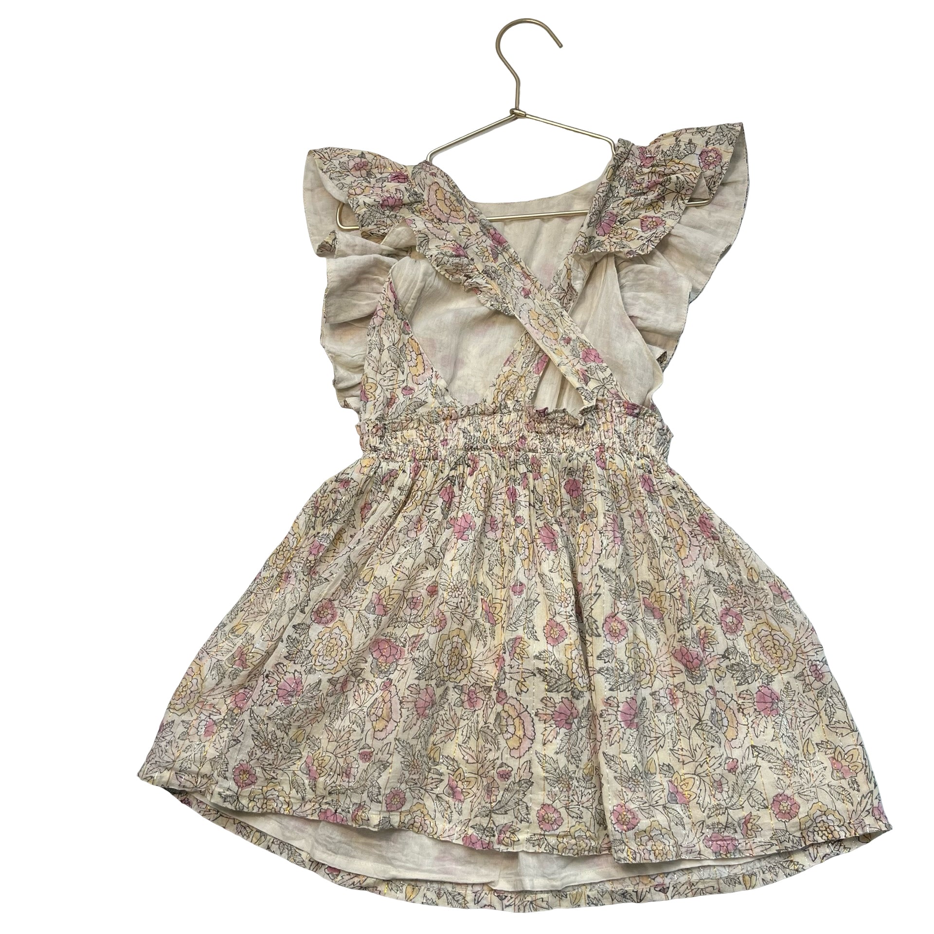 Louis Louise Ivory Floral & Metalic Striped Dress - Size 6