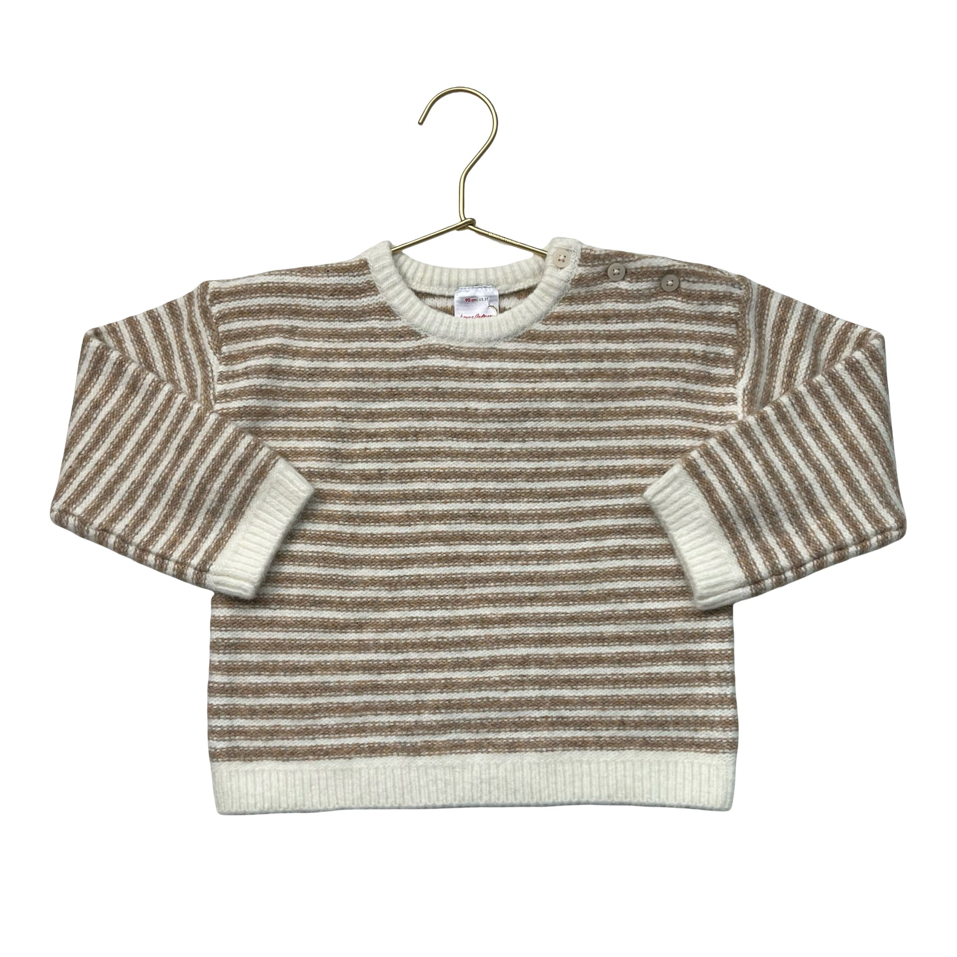 Hanna Andersson Ivory & Tan Striped Sweater - Size 3T