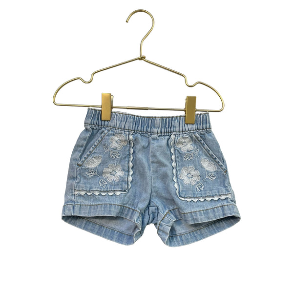 Cat & Jack Light Wash Denim Jean Shorts, White Embroidered Flowers - Size 4T