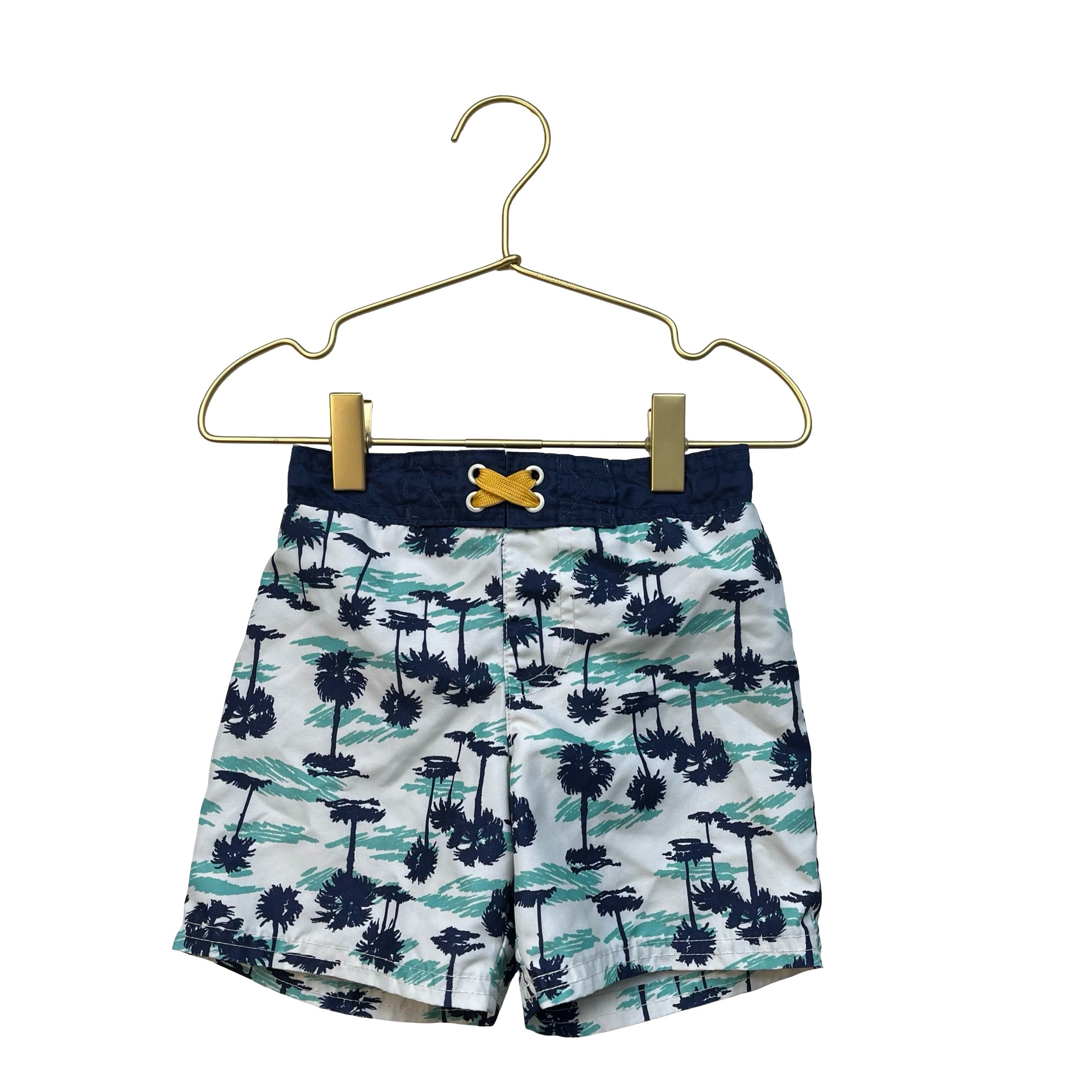 Cat & Jack Ivory, Navy, Green Palm Tree Print Swim Shorts - Size 4T