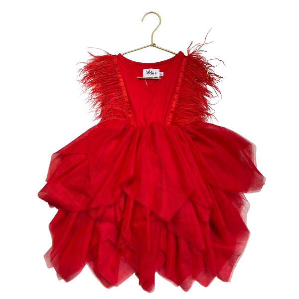 Lola & The Boys Red Feather & Tulle Dress - Size 2