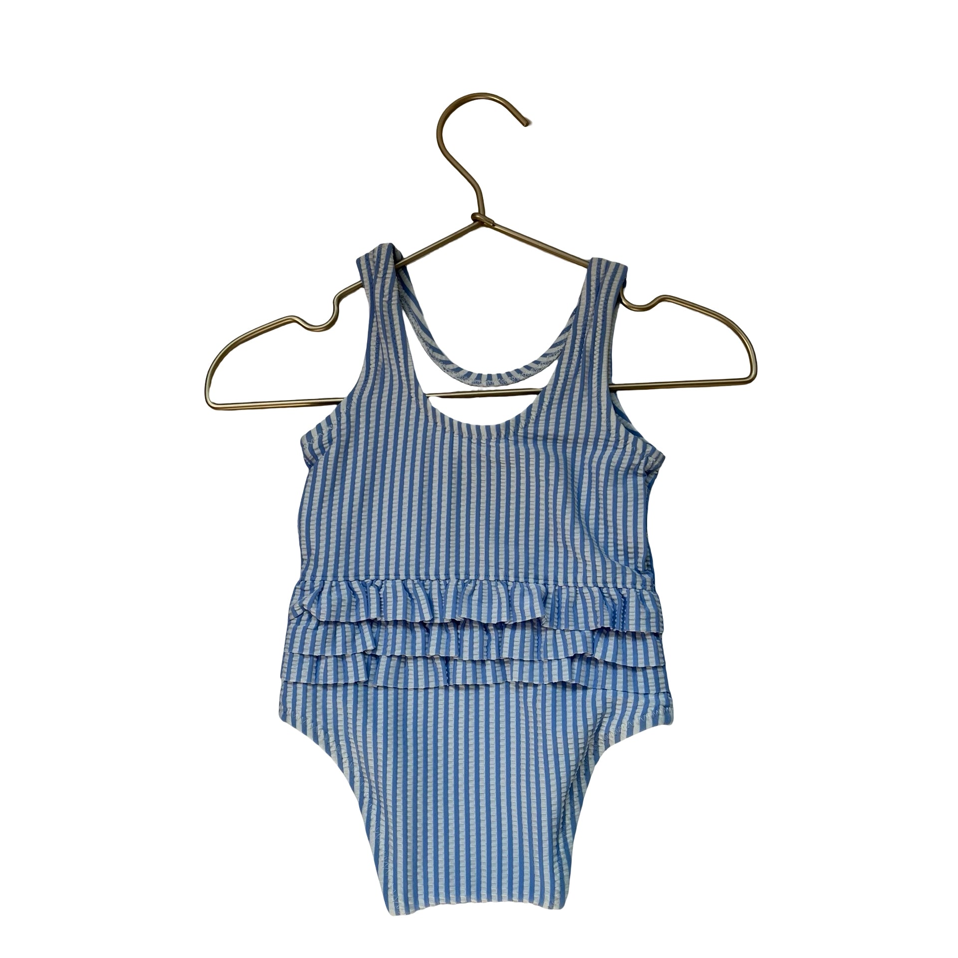 Old Navy Blue & White Striped Seersucker Swim Suit - Size 6-12 Mo