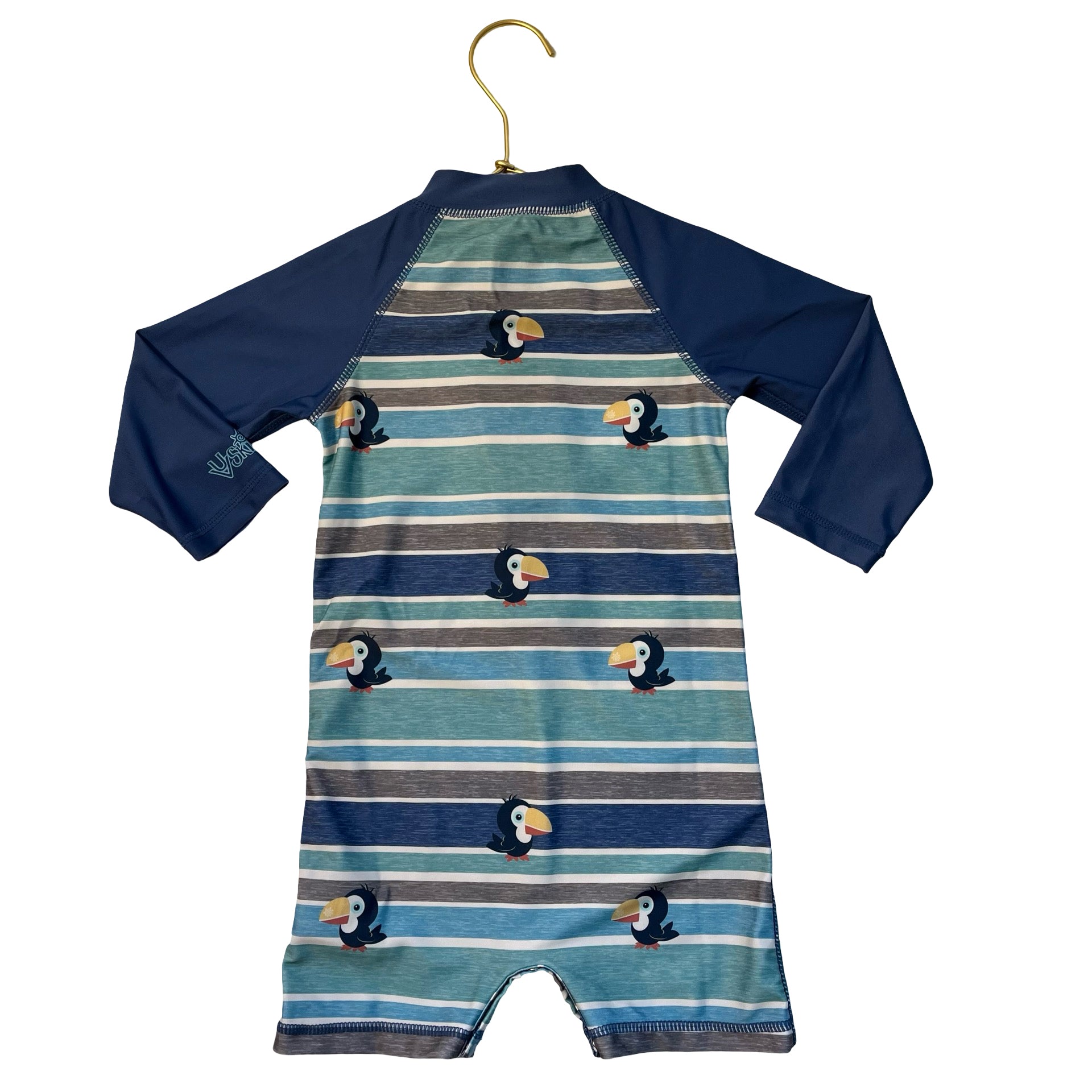 UV Skinz Blue Striped Bird Print Rash Guard Swim Suit Romper - Size 2T