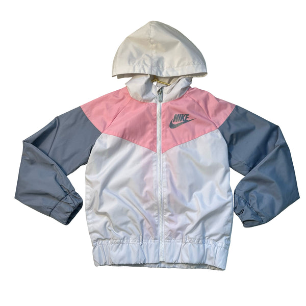 Nike White, Pink, Gray Hooded Windbreaker Jacket - Size 7