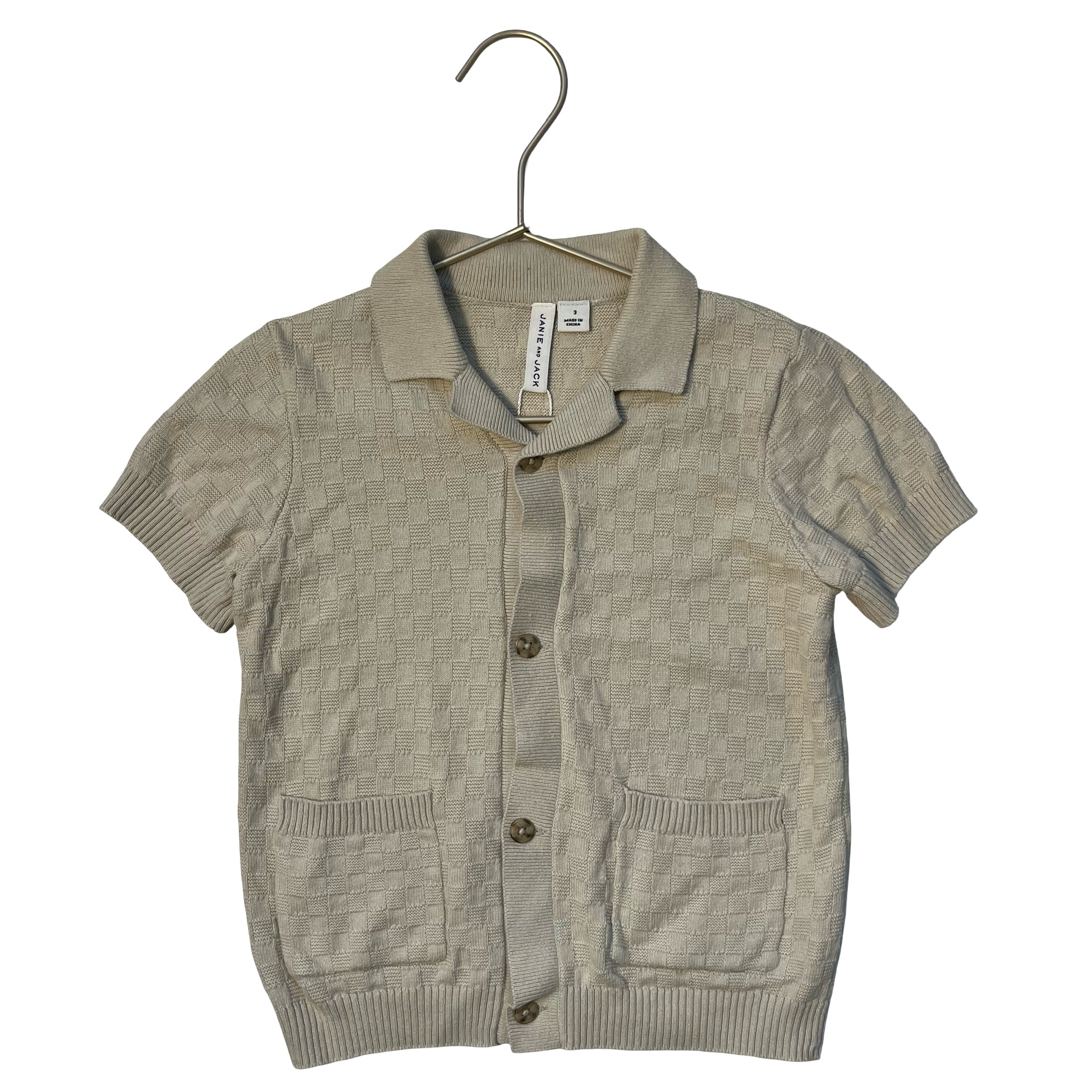 Janie and Jack Tan Cotton Knit Button Down Polo Shirt - Size 3