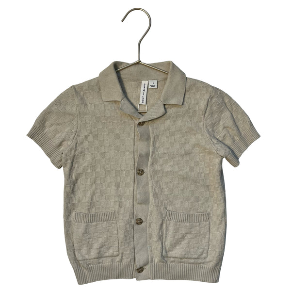 Janie and Jack Tan Cotton Knit Button Down Polo Shirt - Size 3
