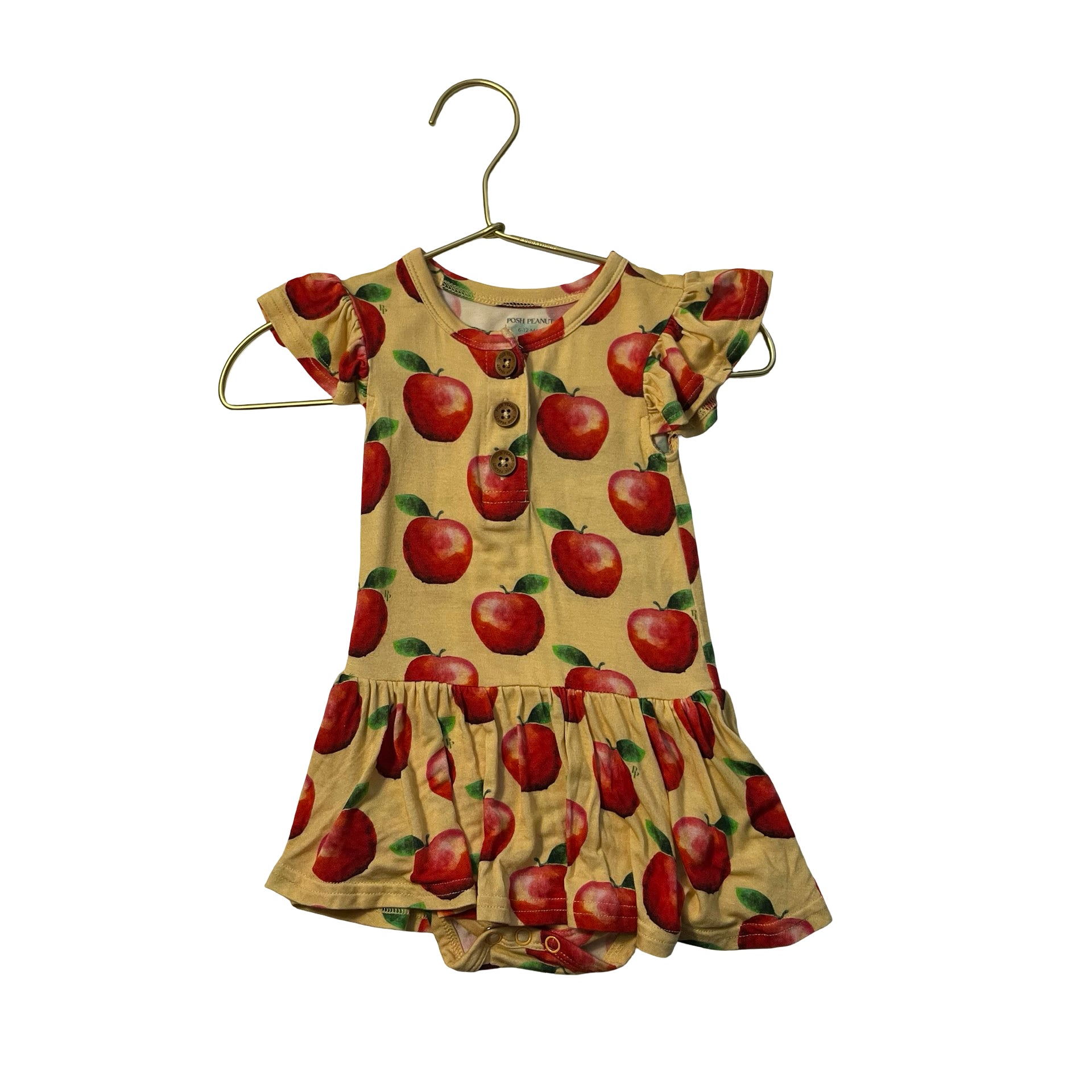 Posh Peanut Apple Print Henley Bodysuit Dress - Size 6-12 Mo