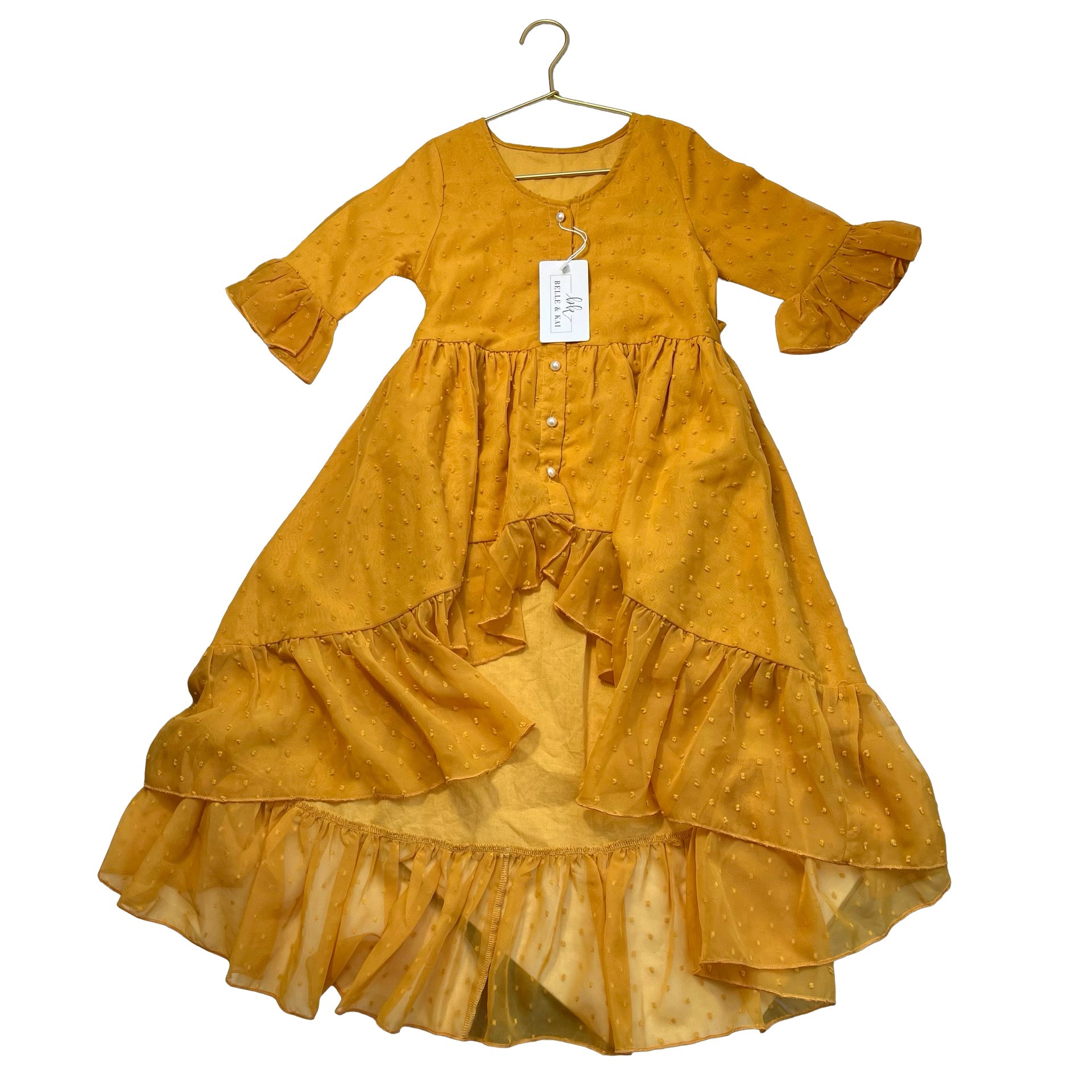 Belle & Kai Mustard Swiss Dot High - Low Dress with Tags - Size 4 - Bounce Mkt