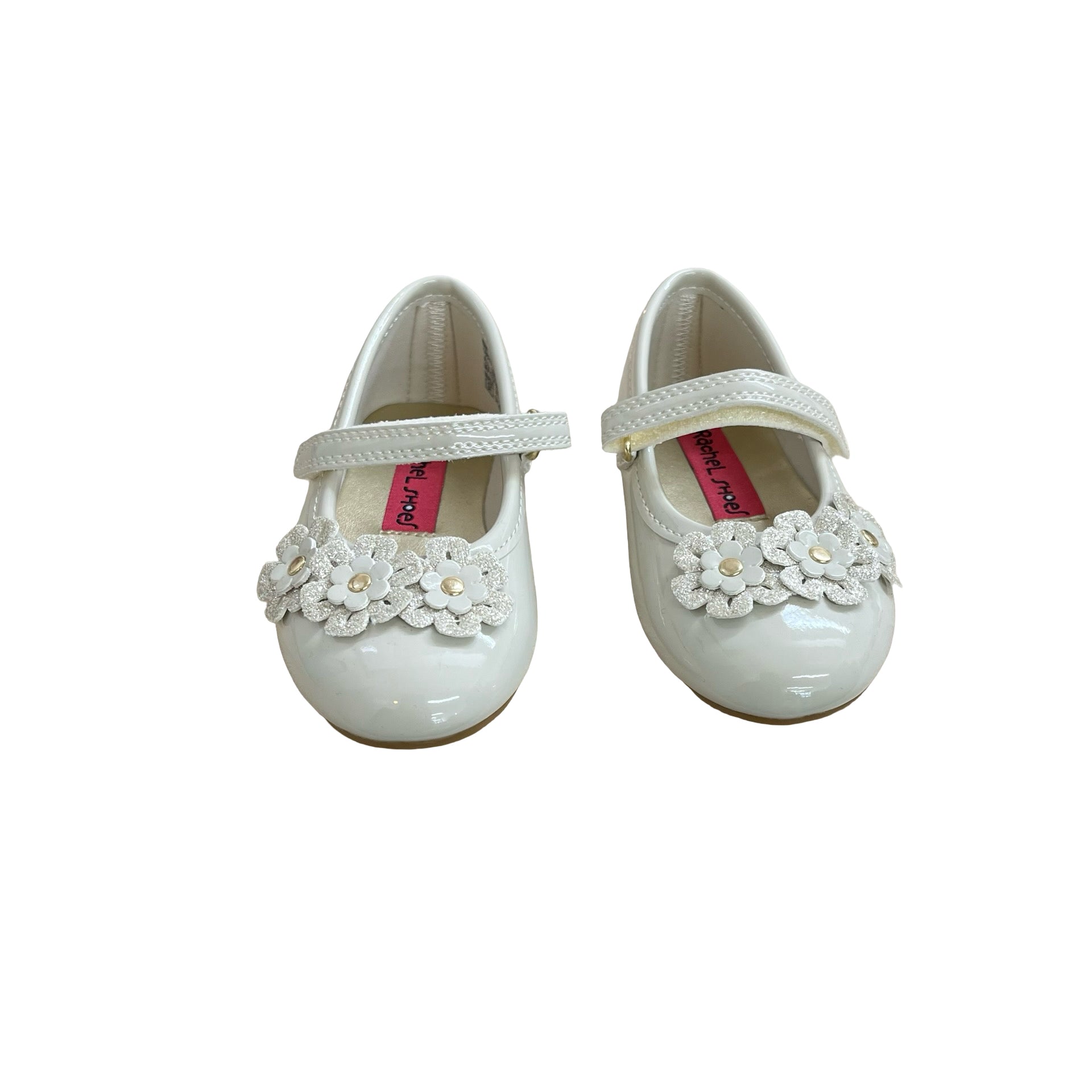 Rachel Shoes Ivory Patent Sparkle Flower Shoes - Size 6