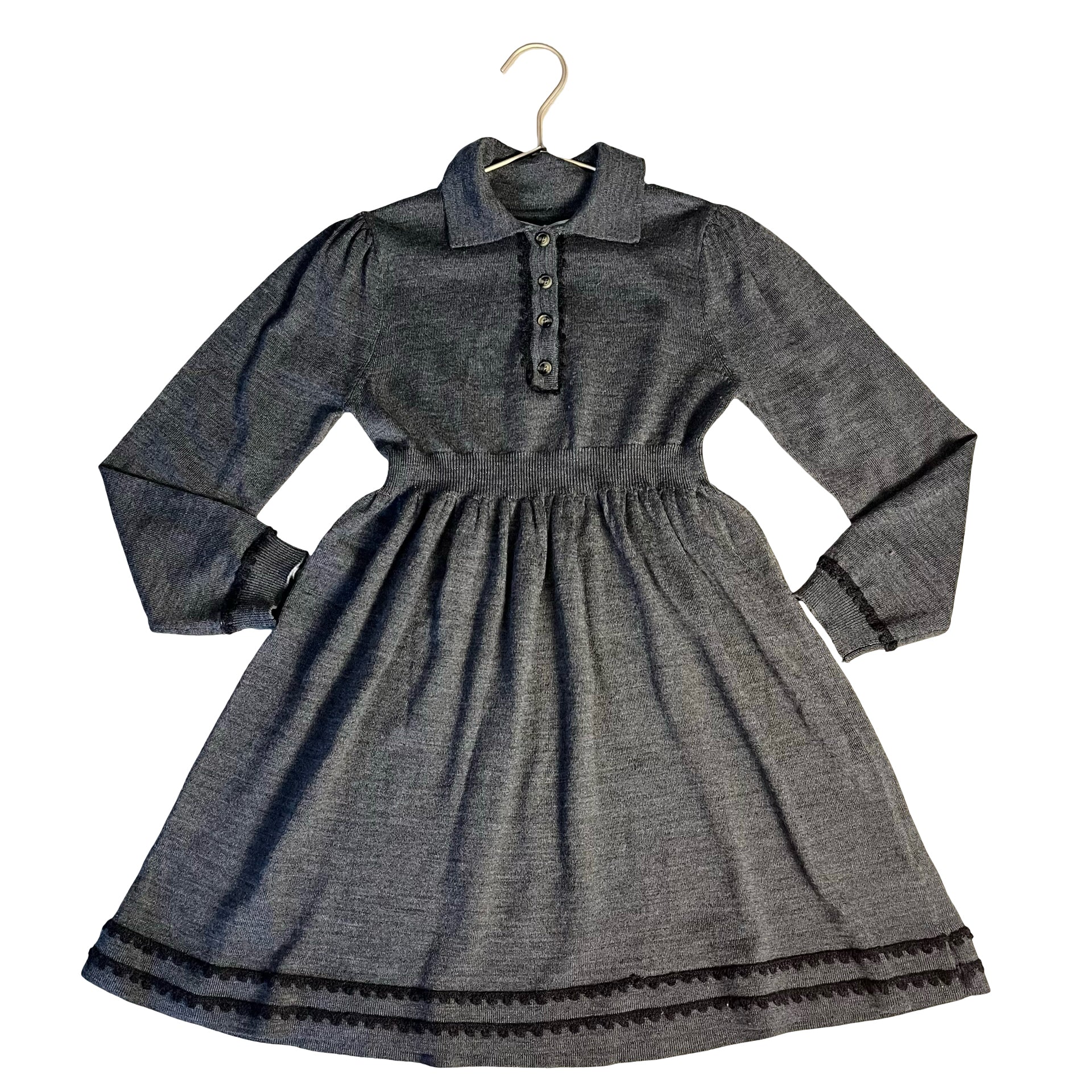 Zara Gray 100% Wool Polo Knit Sweater Dress - Size 8-9