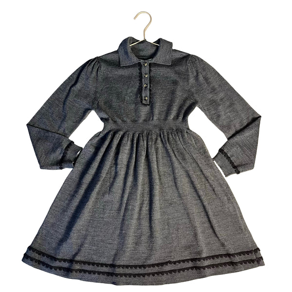 Zara Gray 100% Wool Polo Knit Sweater Dress - Size 8-9