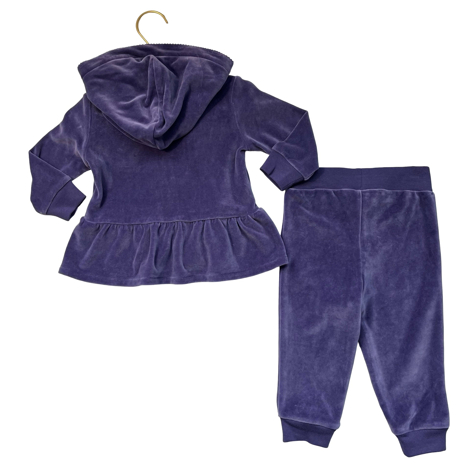 Ralph Lauren Purple Velour Zip Up Hooded Sweatshirt & Joggers with Tags - 12 Mo