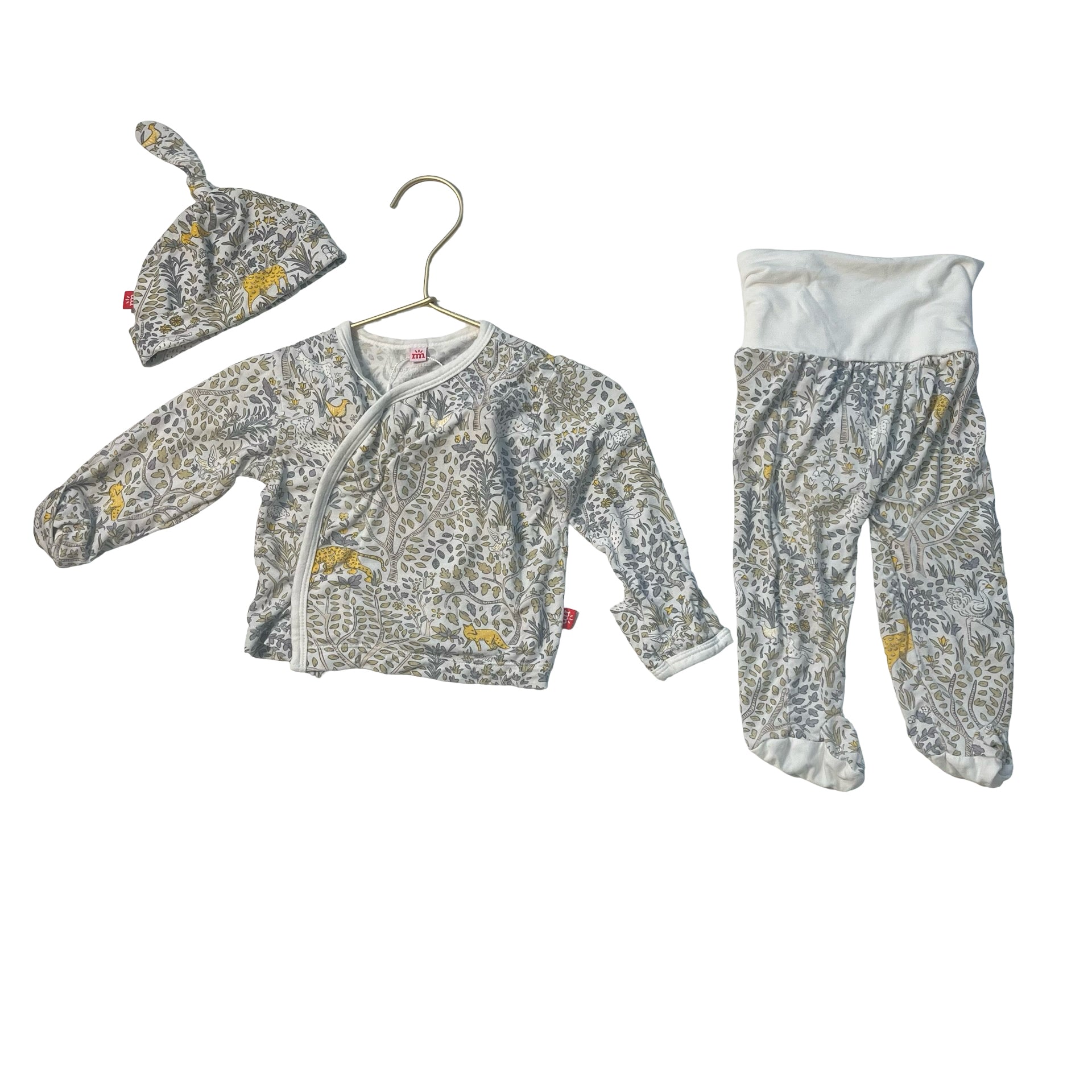 Magnetic Me Ivory & Gray Tree & Animal Top, Pants & Hat Set - Size 0-3 Months