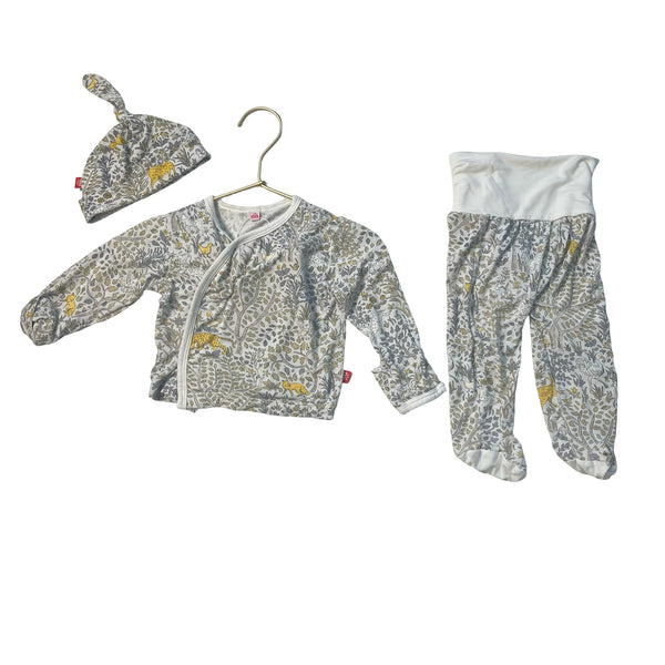 Magnetic Me Ivory & Gray Tree & Animal Top, Pants & Hat Set - Size 0-3 Months