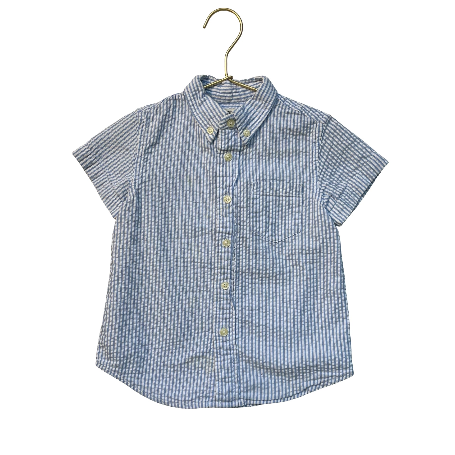 Crewcuts Blue & White Striped Seeruscker Button Down Shirt - Size 3