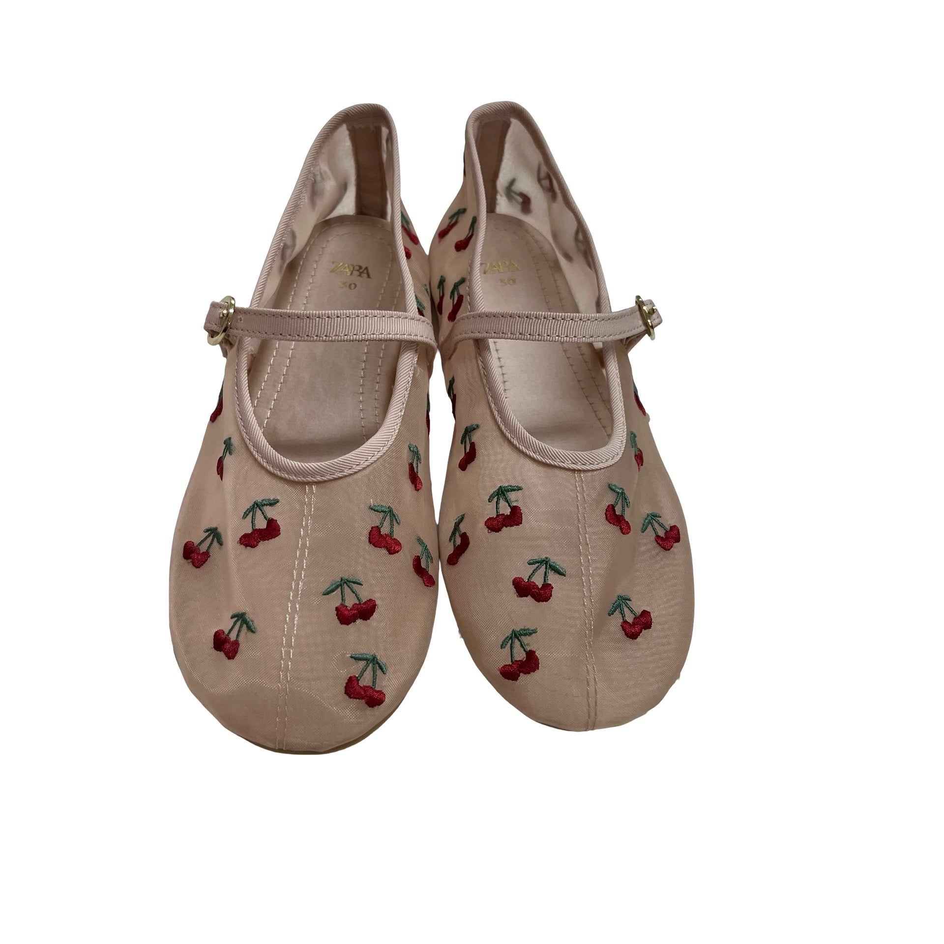 Zara Pink Mesh Embroidered Cherry Shoes - Size 30 (12.5)