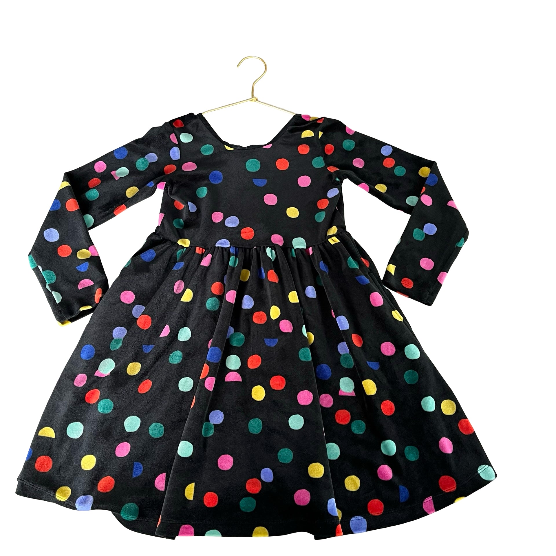 Hanna Andersson Black & Multi-Color Polka Dot Velvet Dress - Size 6/7