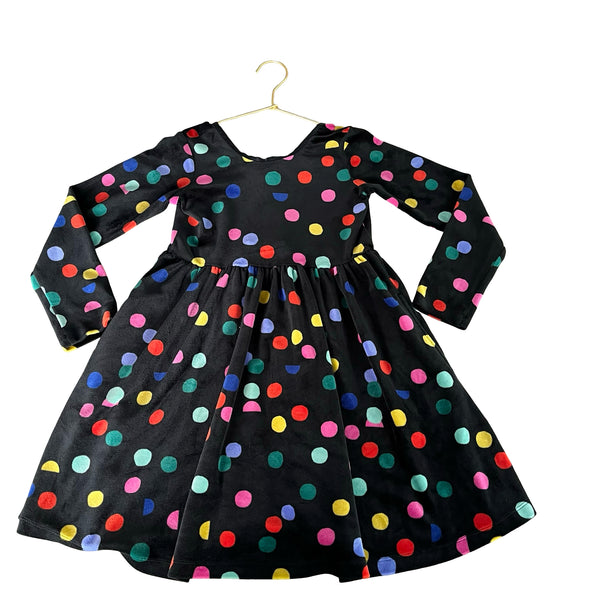 Hanna Andersson Black & Multi-Color Polka Dot Velvet Dress - Size 6/7