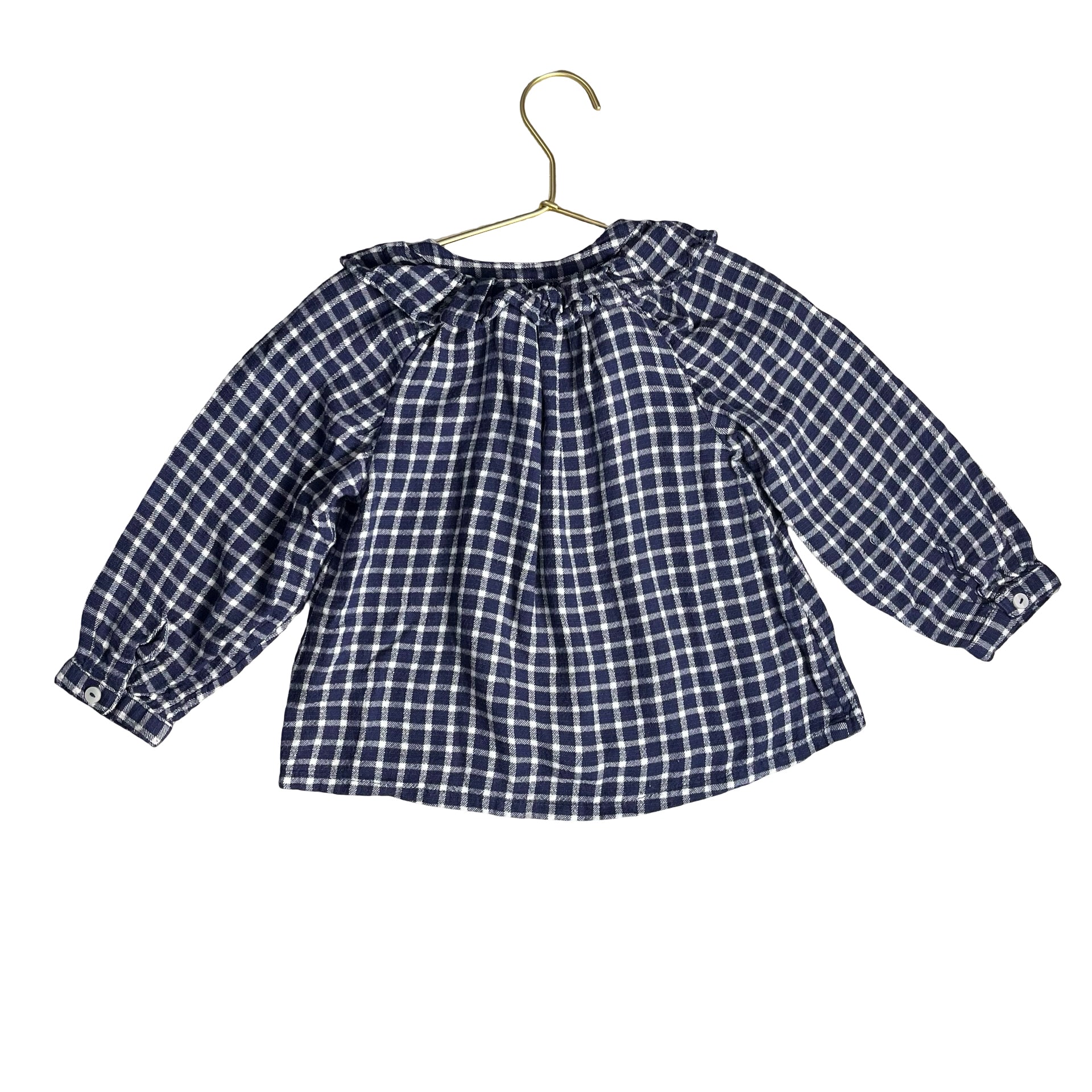 Zara Navy & White Check Flannel Button Down Blouse - Size 2-3