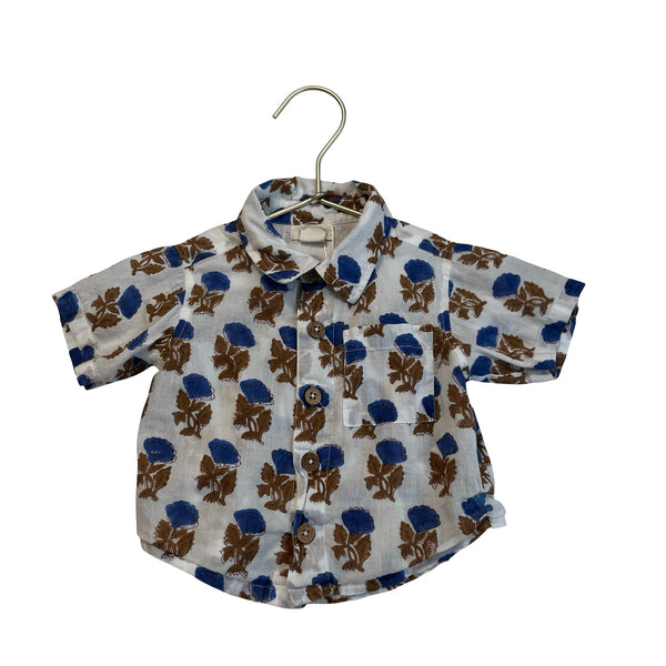 Blue Rooster Ivory, Royal Blue & Brown Floral Button Down Shirt - Size 3/6 Mo - Bounce Mkt