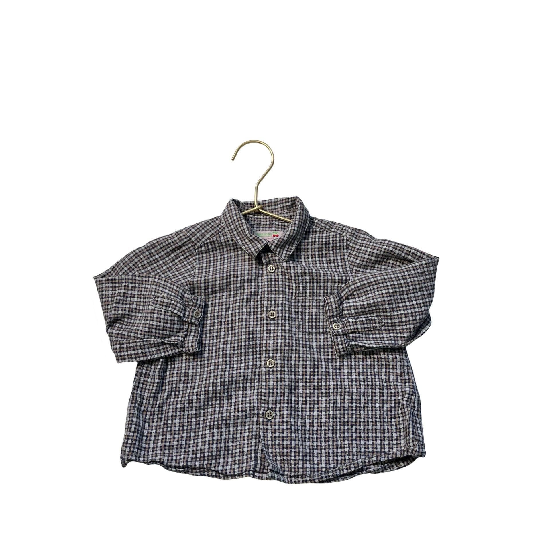 Bonpoint Gray, Navy & Khaki Long Sleeve Button Down Shirt - Size 18 Months - Bounce Mkt