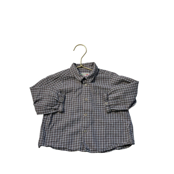 Bonpoint Gray, Navy & Khaki Long Sleeve Button Down Shirt - Size 18 Months - Bounce Mkt