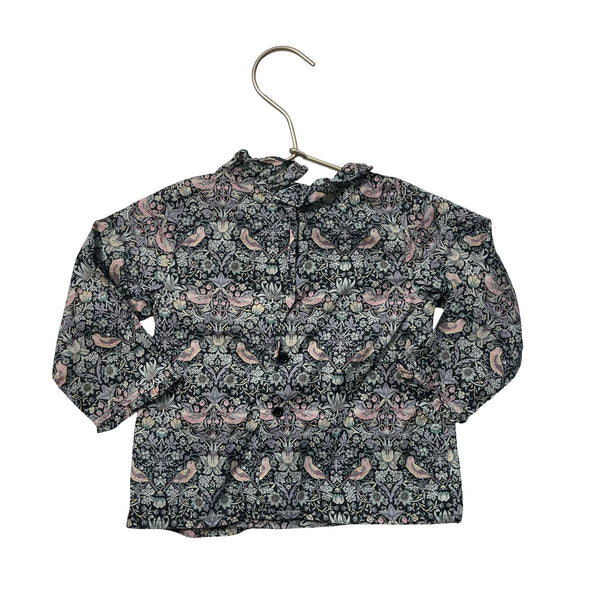 Bonpoint Green Floral & Bird Print Ruffle Collar Blouse - Size 18 Mo - Bounce Mkt