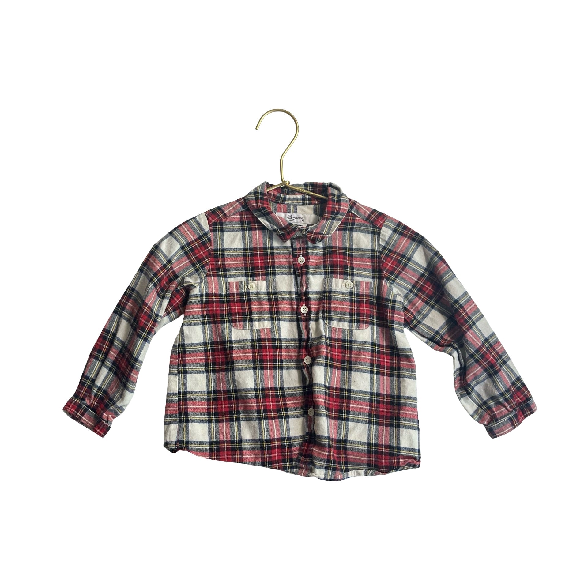 Bonpoint Red, White & Navy Plaid Flannel Button Down Shirt - Size 2 - Bounce Mkt