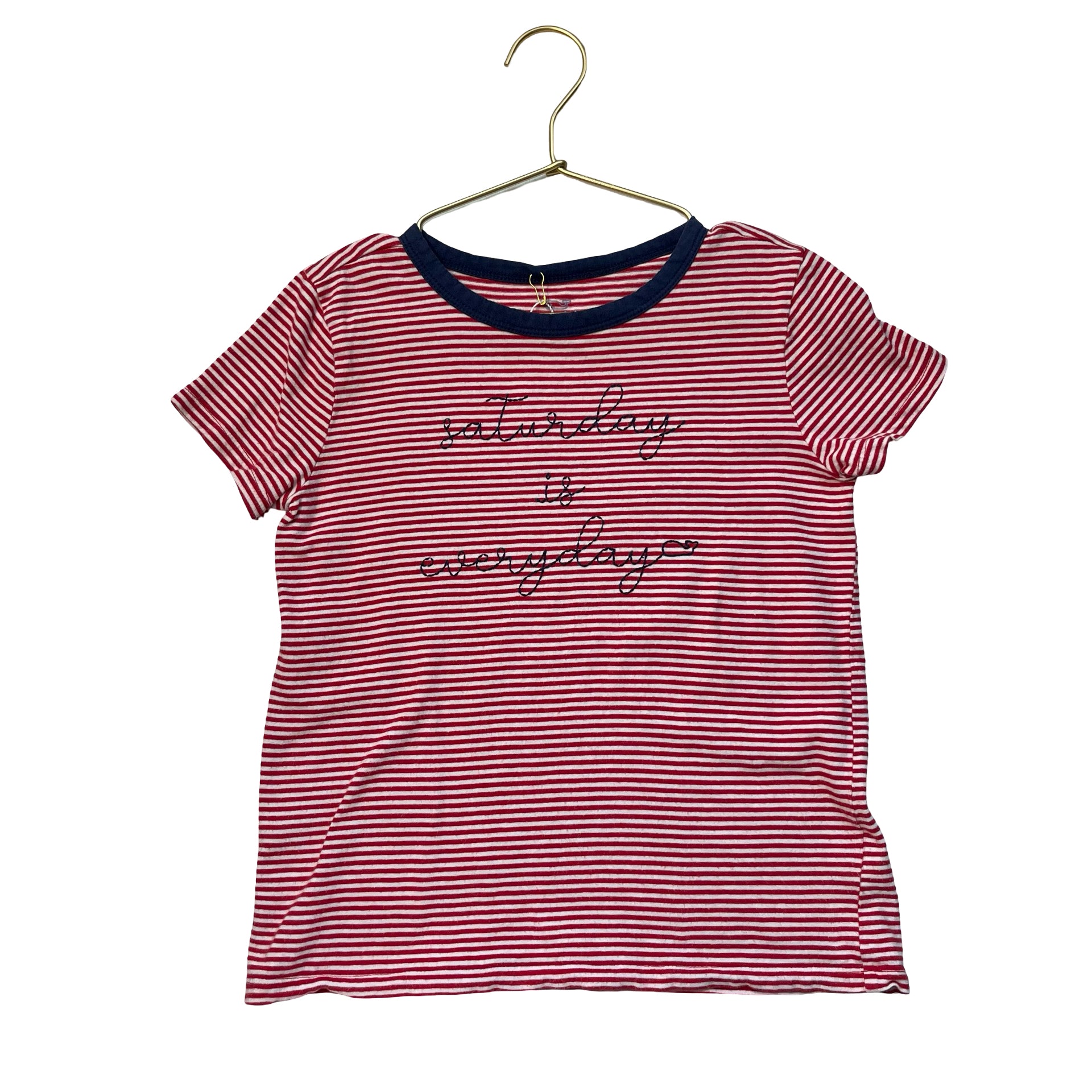 Vineyard Vines Red Striped 'Saturday is Everyday' Embroidered T-Shirt - S 7-8