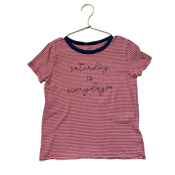 Vineyard Vines Red Striped 'Saturday is Everyday' Embroidered T-Shirt - S 7-8