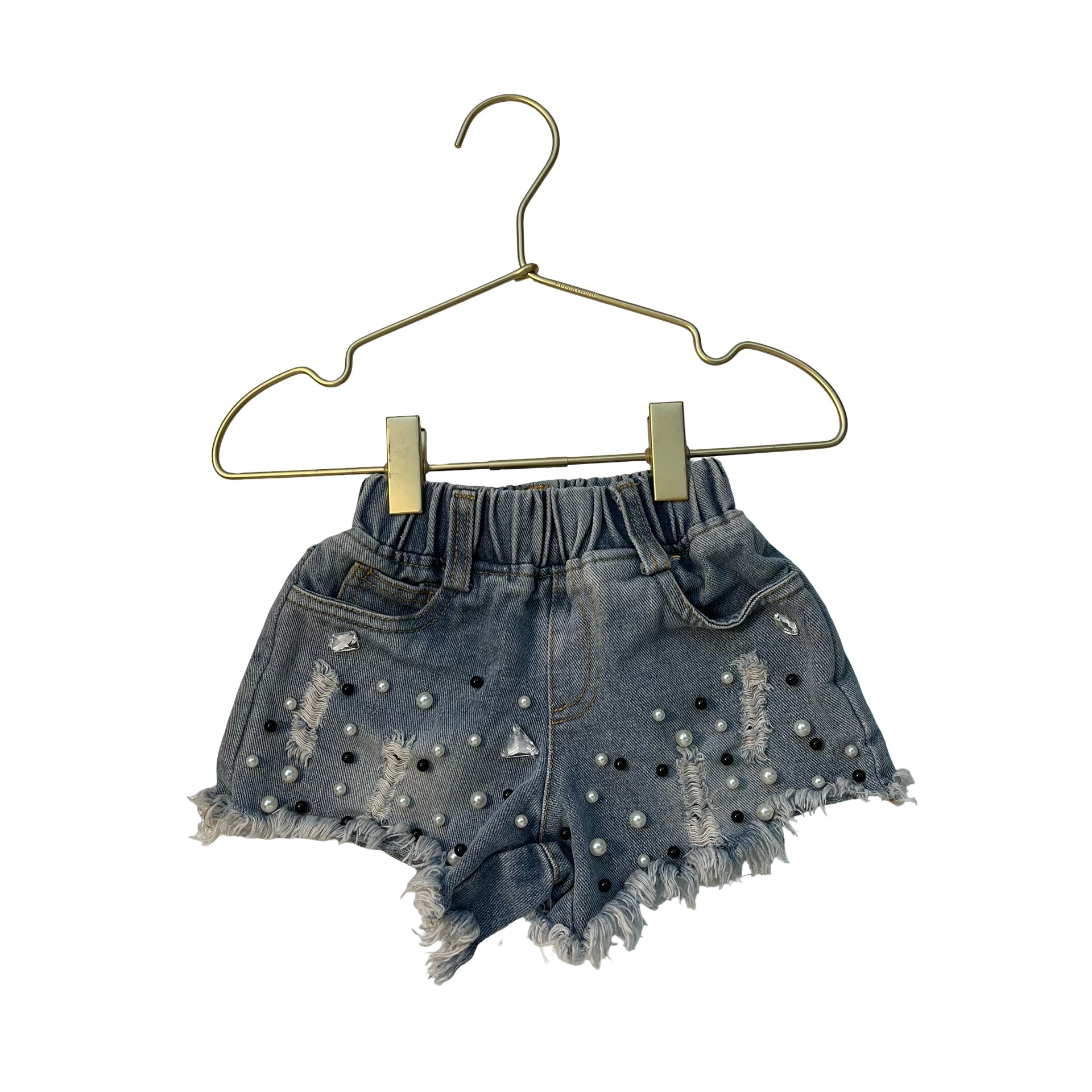Lola & The Boys Blue Rhinestone Raw Hem Jean Shorts - Size 6