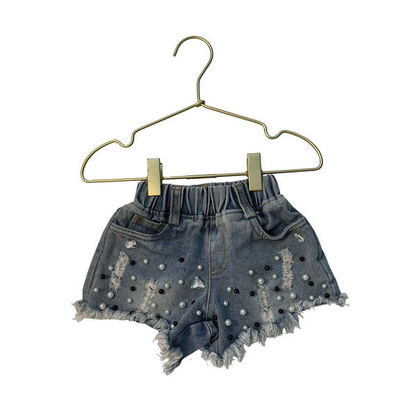 Lola & The Boys Blue Rhinestone Raw Hem Jean Shorts - Size 6