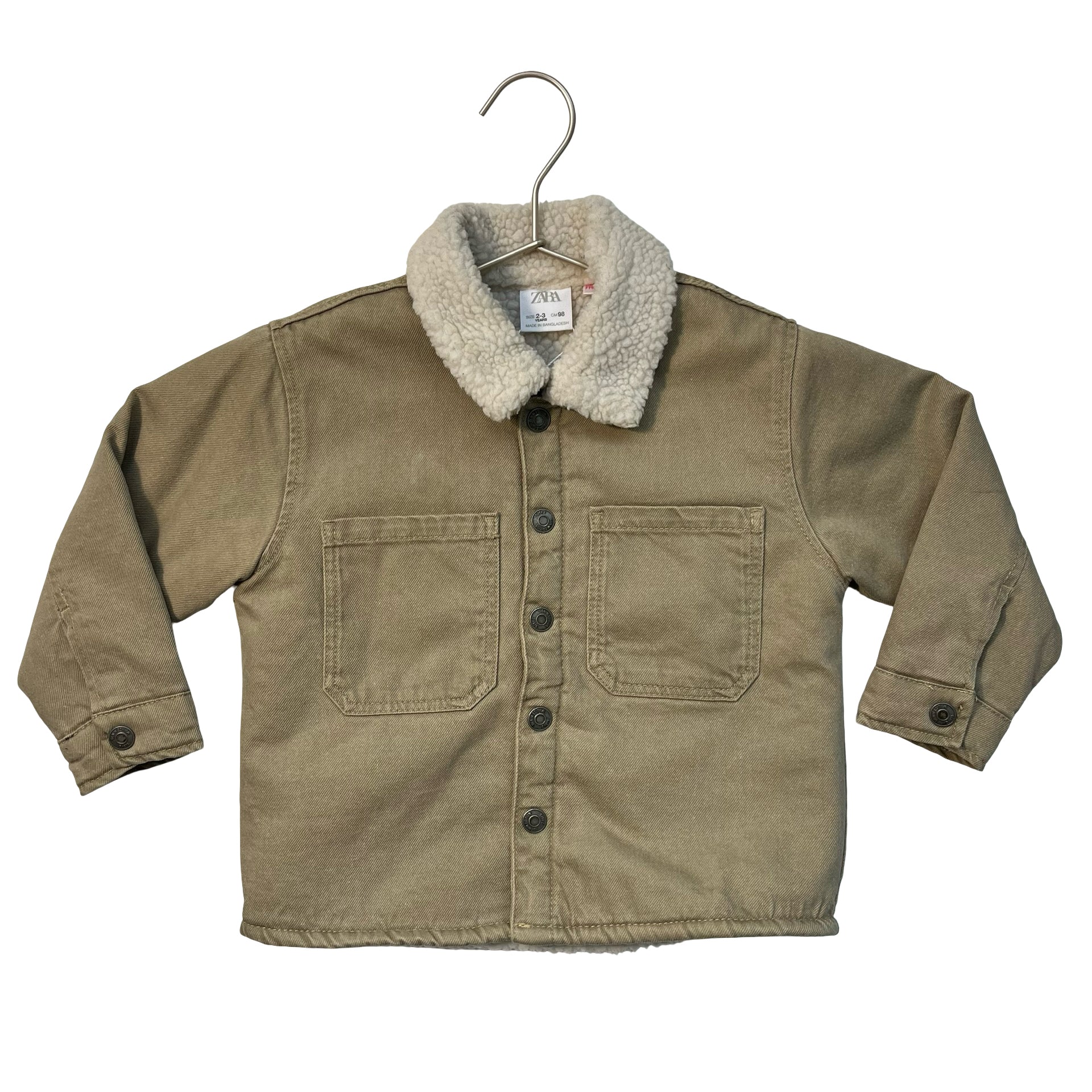 Zara Sherpa-Lined Tan Denim Jacket - Size 2-3